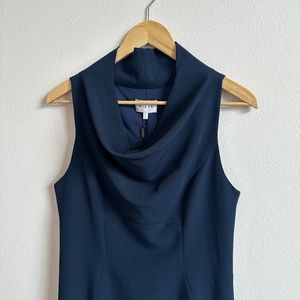 Milly Navy Blue Cowl Neck Classic Sheath Dress